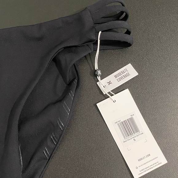 Hurley Swimwear Multi Strap Bikini Bottoms Solid Black Moderate Coverage New - Picture 6 of 8